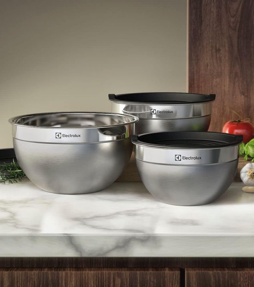 Conjunto de Bowls Tigelas de Inox com Tampa Plastica