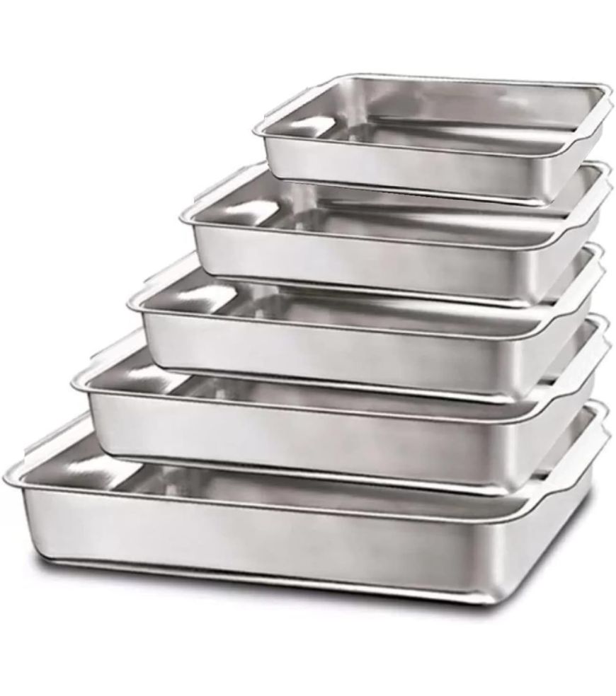 Jogo de 5 Assadeiras Retangulares de Aluminio Alta com Aba