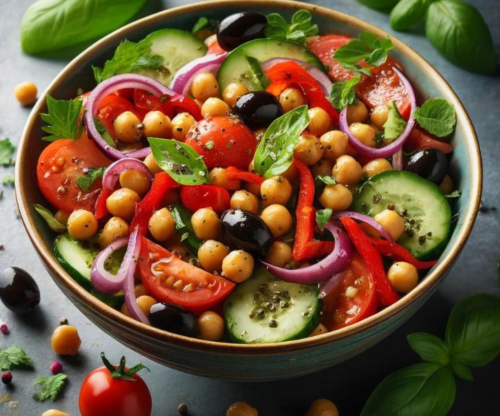 Salada Mediterrânea Vegana com Grão de Bico: Uma Opção Saudável e Saborosa 3 Salada Mediterranea Vegana com Grao de Bico