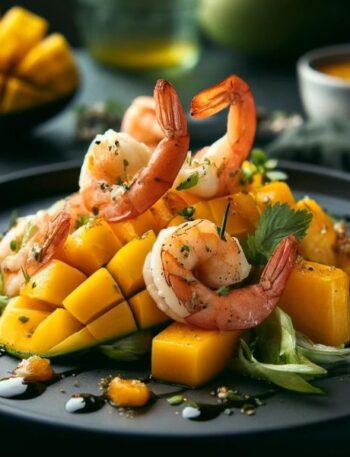 Salada de Mango e Camarao com Toque Citrico