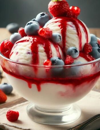 Sorvete Vegano de Coco e Calda de Frutas Vermelhas