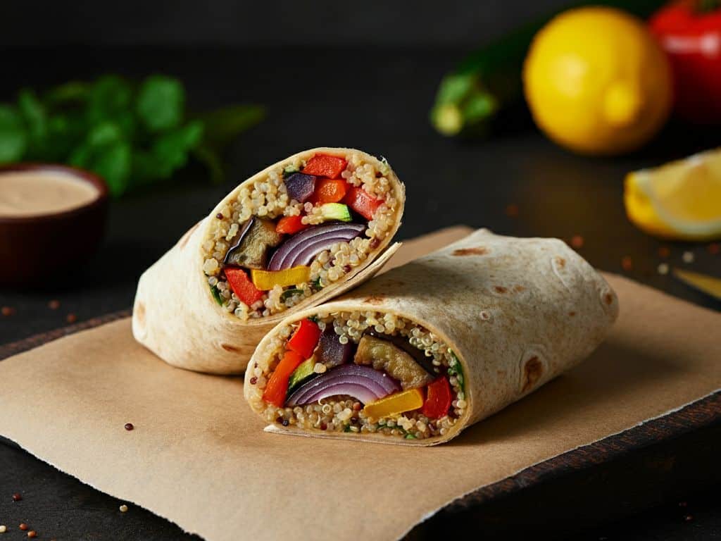 Wrap de Quinoa Vegana com Legumes Assados