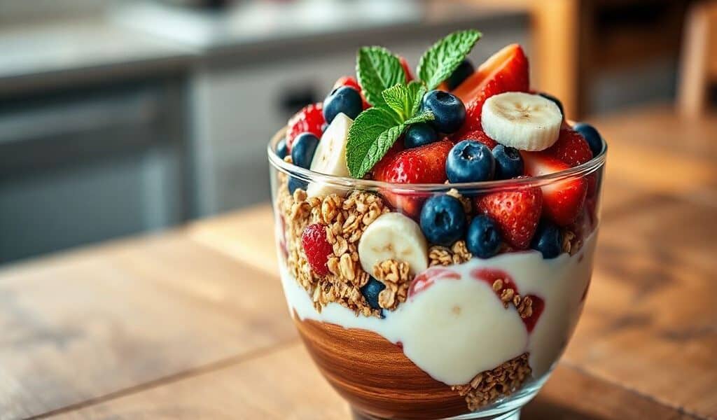 Parfait Vegano de Iogurte com Granola e Frutas: Uma Delícia Saudável