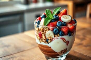 Parfait Vegano de Iogurte com Granola e Frutas: Uma Delícia Saudável