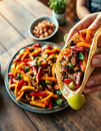 Fajitas Veganas com “Carne” de Soja e Pimentões
