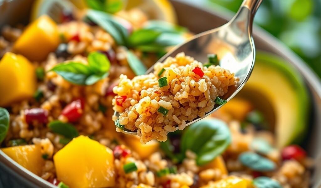 Salada de Quinoa Vegana com Abacate e Manga: Uma Explosão de Sabor e Nutrição