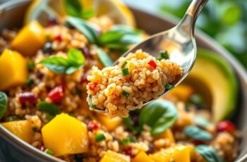 Salada de Quinoa Vegana com Abacate e Manga: Uma Explosão de Sabor e Nutrição