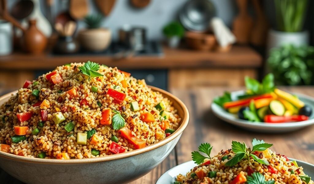 Quinoa Tostada com Legumes: Salada Vegana Vibrante