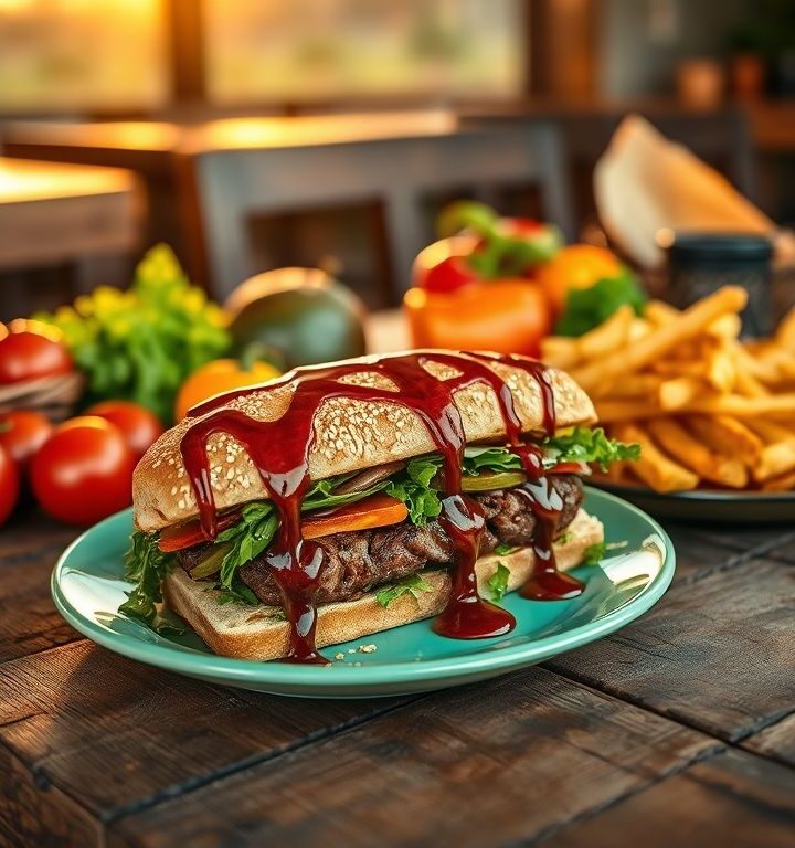 Sanduíche de “Bife” Vegano com Molho Barbecue: Uma Delícia Sustentável