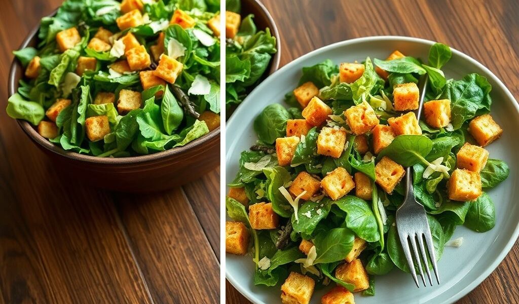 Salada Caesar Vegana com “Croutons” de Grão de Bico: Uma Delícia Saudável