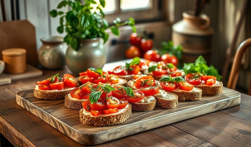 Bruschettas Veganas com Tomate e “Queijo” de Castanhas: Uma Delícia Irresistível