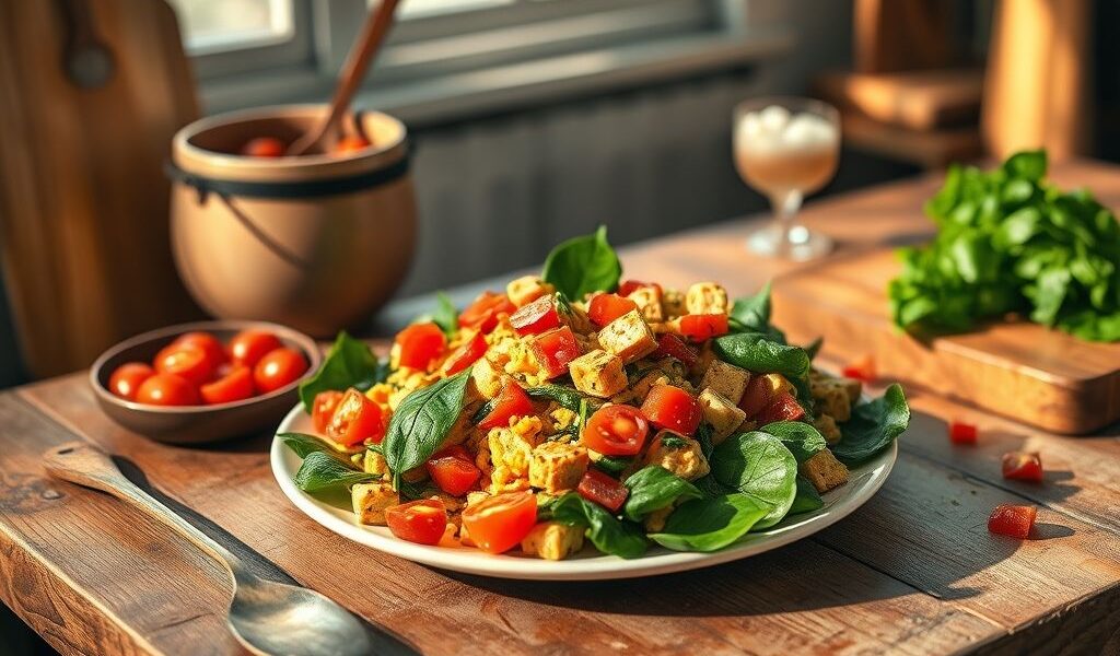 Tofu Scramble com Espinafre e Tomate: Uma Receita Deliciosa e Nutritiva