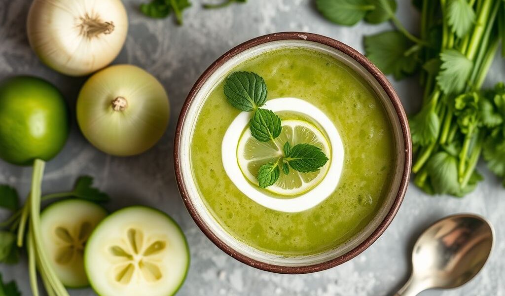 Sopa Fria de Pepino Vegano com Iogurte de Soja: Refrescância e Sabor em Cada Colher