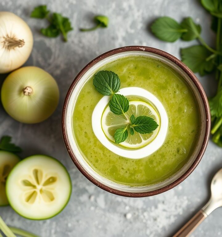 Sopa Fria de Pepino Vegano com Iogurte de Soja: Refrescância e Sabor em Cada Colher